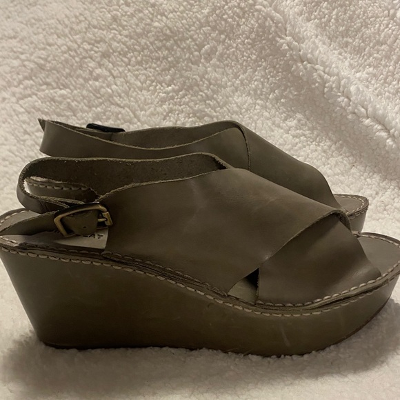 Grey leather Wedge Sandals - Picture 1 of 6